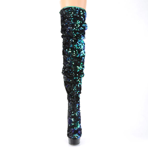 DELIGHT-3004 Plateau Overknee Stiefel - Schwarz/Grün/Blau von Pleaser – Ansicht 2