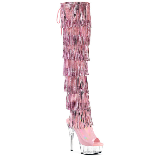 DELIGHT-3017HG-RSF Plateau Overknee Stiefel mit Strasssteinen - Rosa von Pleaser