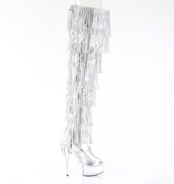 DELIGHT-3017HG-RSF Plateau Overknee Stiefel mit Strasssteinen - Silber von Pleaser – Ansicht 5