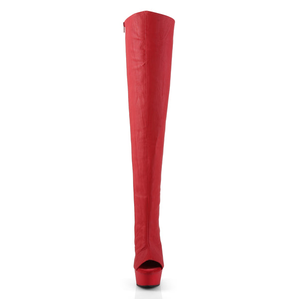 DELIGHT-3019 Overkneestiefel Plateauschuhe Rot | Pleaser