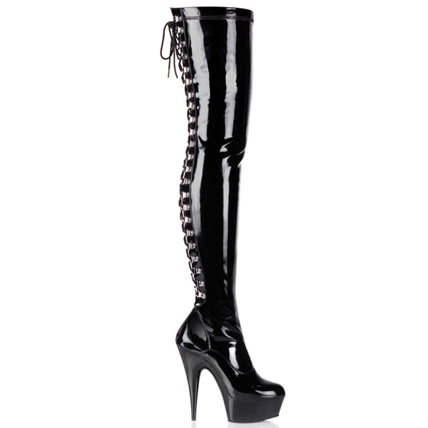 DELIGHT-3063 Plateau Overknee Stiefel Schwarz Lack von Pleaser