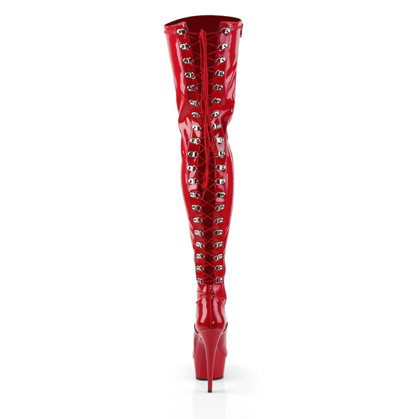 DELIGHT-3063 Overkneestiefel Plateauschuhe Rot | Pleaser