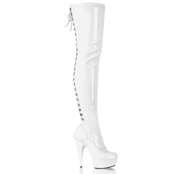 DELIGHT-3063 Plateau Overknee Stiefel Lack Weiß von Pleaser