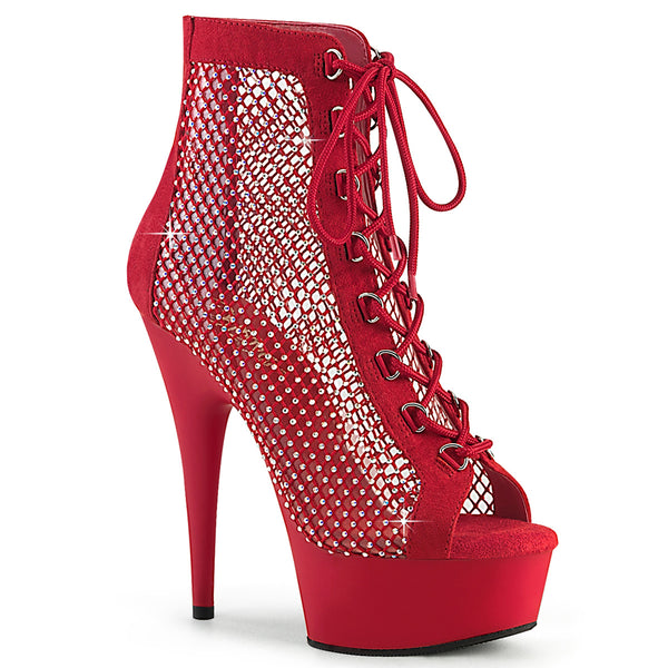 DELIGHT-600-33RM Plateau Peeptoe Stiefeletten Rot Glitzer Strass Netz von Pleaser