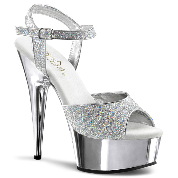 DELIGHT-609G Plateau Sandaletten Silber Glitzer von Pleaser