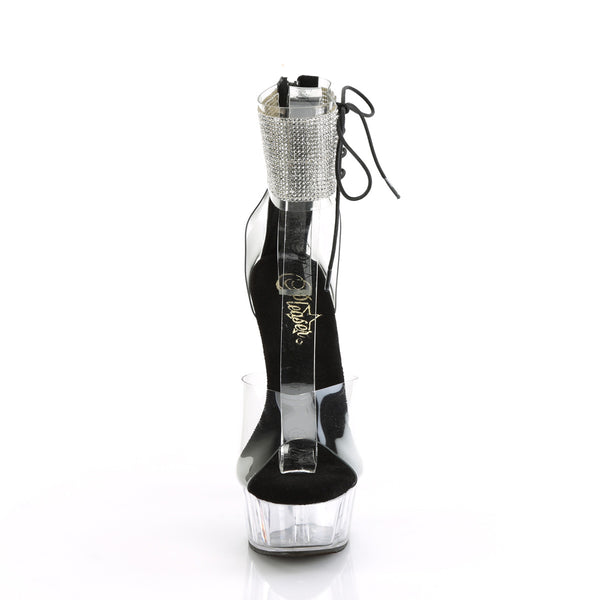 DELIGHT-624RS - Plateau High Heel Sandaletten - Transparent/Schwarz mit Strass von Pleaser – Ansicht 2