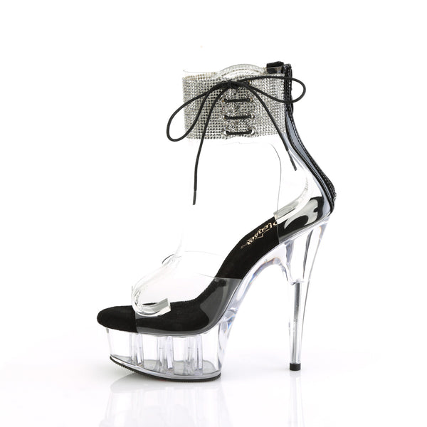 DELIGHT-624RS - Plateau High Heel Sandaletten - Transparent/Schwarz mit Strass von Pleaser – Ansicht 3