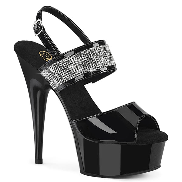 DELIGHT-639 - Plateau High Heel Sandaletten - Schwarz Lack mit Strass von Pleaser