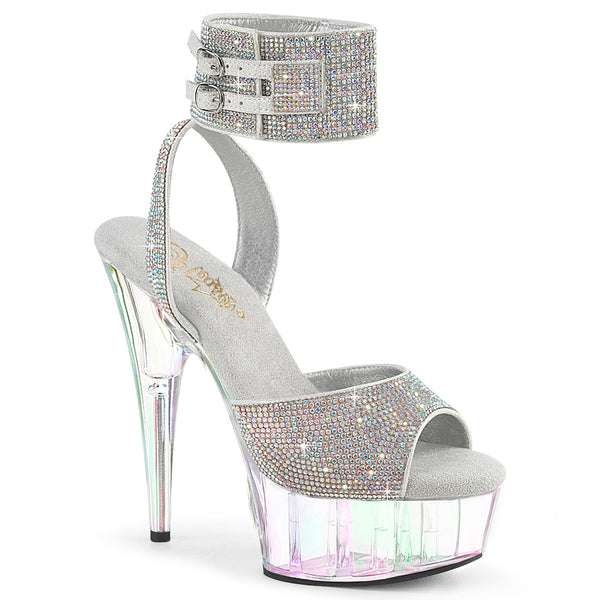 DELIGHT-691HTRS Plateau Sandaletten Silber Transparent Strass von Pleaser