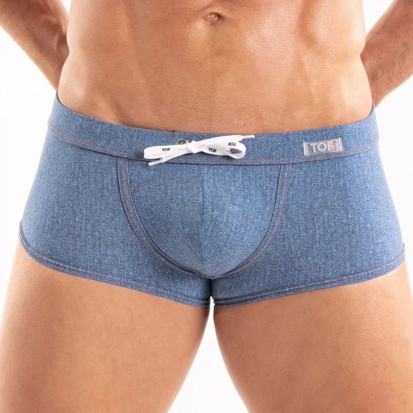 Badeshorts Denim-Optik - schnelltrocknend & UV-beständig, Blau | TOF Paris