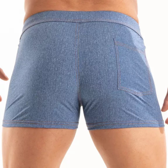 Herren Badeshorts mit Reißverschlusstaschen - Denim-Style Blau | TOF Paris