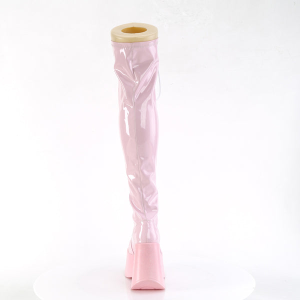DYNAMITE-300 Plateau Overknee Stiefel Schnürung rosa Lack Stern Holo Effekt von DemoniaCult – Ansicht 4