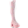DYNAMITE-300 Plateau Overknee Stiefel Schnürung rosa Lack Stern Holo Effekt von DemoniaCult – Ansicht 2