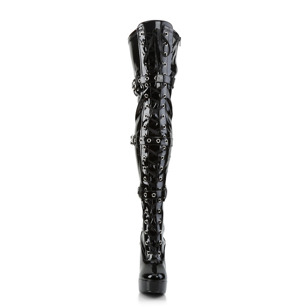ELECTRA-3028 Plateau Overknee Stiefel Lack Schwarz von Pleaser – Ansicht 2