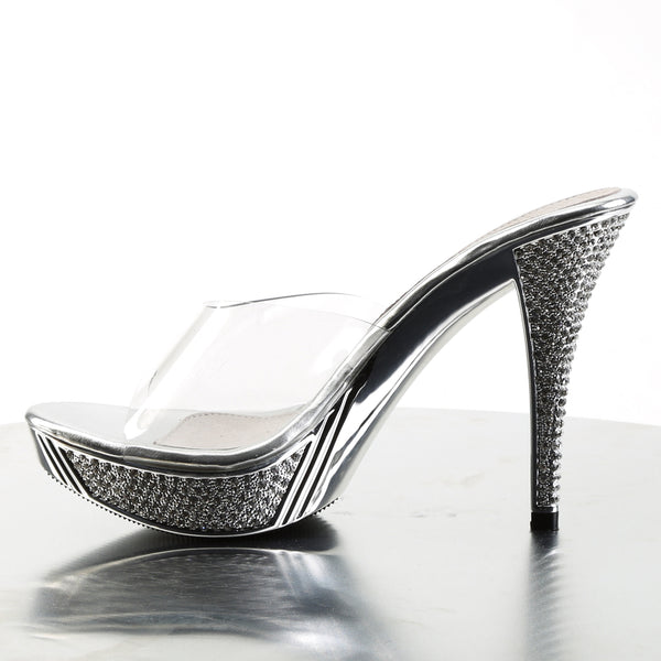 ELEGANT-401 Plateau Pantoletten Silber Glitzer | Fabulicious