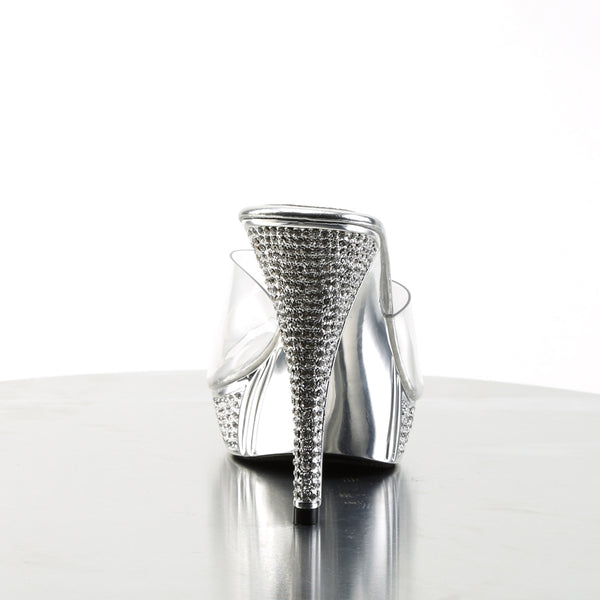 ELEGANT-401 Plateau Pantoletten Silber Glitzer | Fabulicious