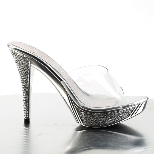 ELEGANT-401 Plateau Pantoletten Silber Glitzer | Fabulicious