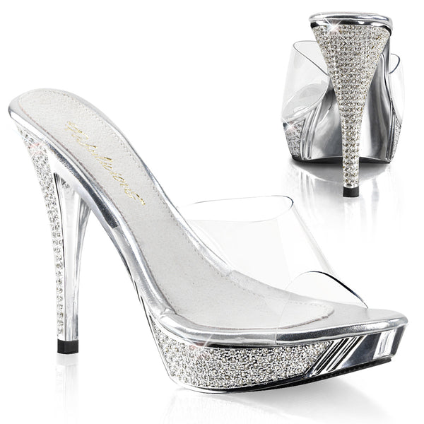 ELEGANT-401 Plateau Pantoletten Silber Glitzer | Fabulicious