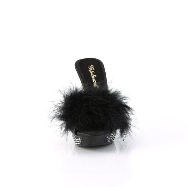 ELEGANT-401F Plateau Pantoletten mit Plüsch und Glitzer - Schwarz von Fabulicious – Ansicht 2