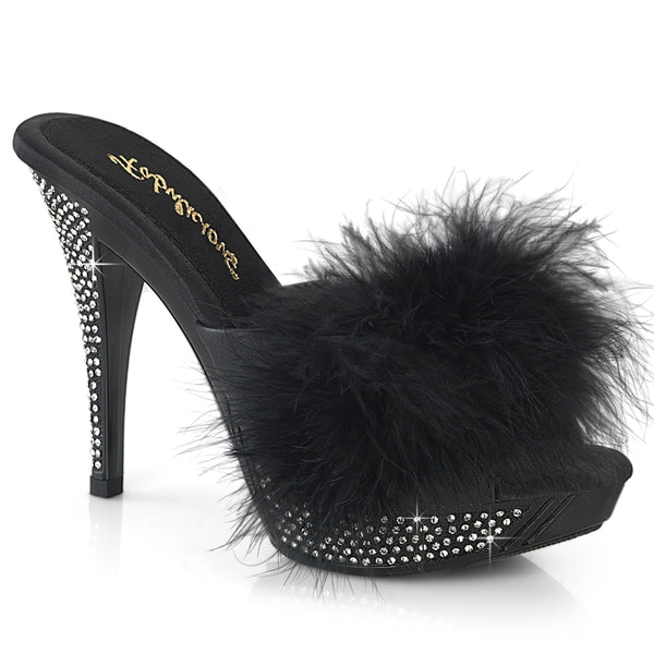ELEGANT-401F Plateau Pantoletten mit Plüsch und Glitzer - Schwarz von Fabulicious
