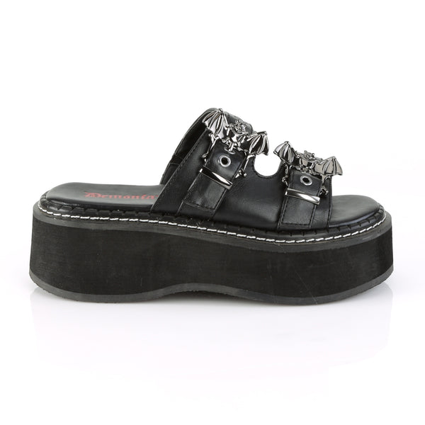 EMILY-100 Plateau Pantoletten schwarz 2 Fledermaus Riemchen von DemoniaCult – Ansicht 5