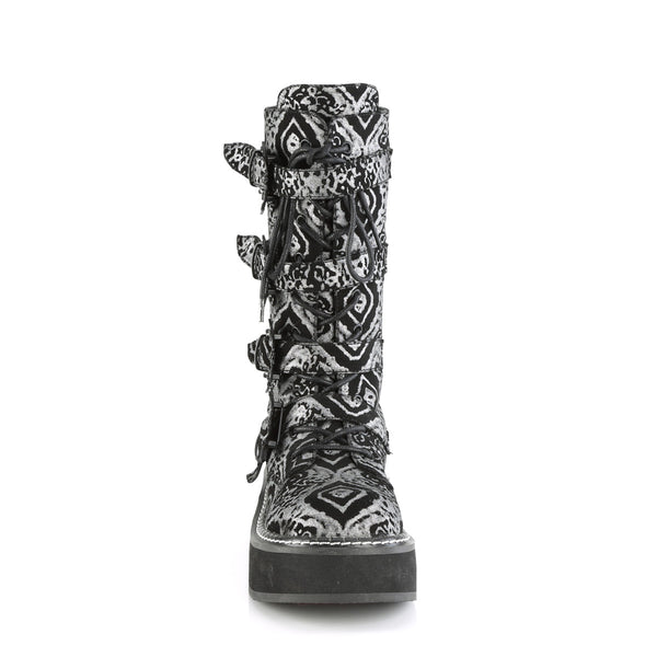 EMILY-322 Plateau Stiefel Schnallen gemustert schwarz grau von DemoniaCult – Ansicht 2