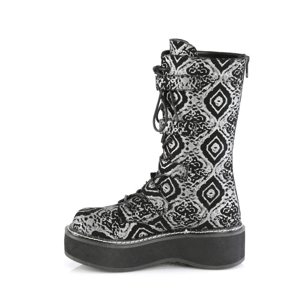 EMILY-322 Plateau Stiefel Schnallen gemustert schwarz grau von DemoniaCult – Ansicht 3