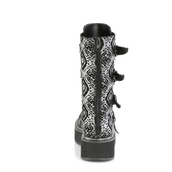 EMILY-322 Plateau Stiefel Schnallen gemustert schwarz grau von DemoniaCult – Ansicht 4