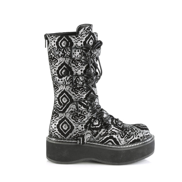 EMILY-322 Plateau Stiefel Schnallen gemustert schwarz grau von DemoniaCult – Ansicht 5