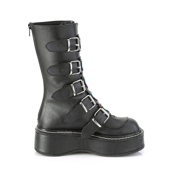 EMILY-330 Plateau Stiefel Schnallen Gothic schwarz mit Herz Details | DemoniaCult SALE