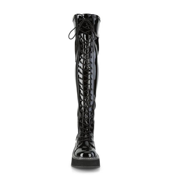 EMILY-375 Plateau Overknee Stiefel Schnürung Lack schwarz von DemoniaCult – Ansicht 2