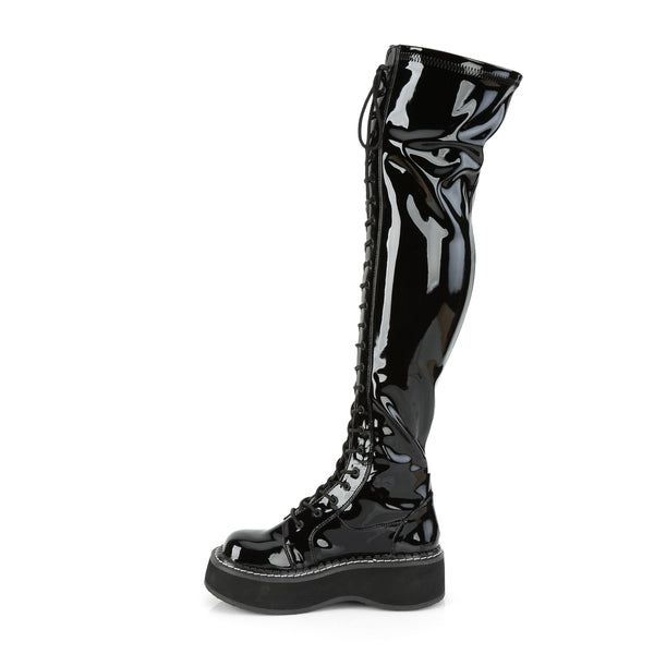EMILY-375 Plateau Overknee Stiefel Schnürung Lack schwarz von DemoniaCult – Ansicht 3
