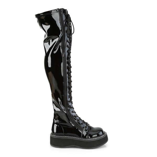 EMILY-375 Plateau Overknee Stiefel Schnürung Lack schwarz von DemoniaCult – Ansicht 5