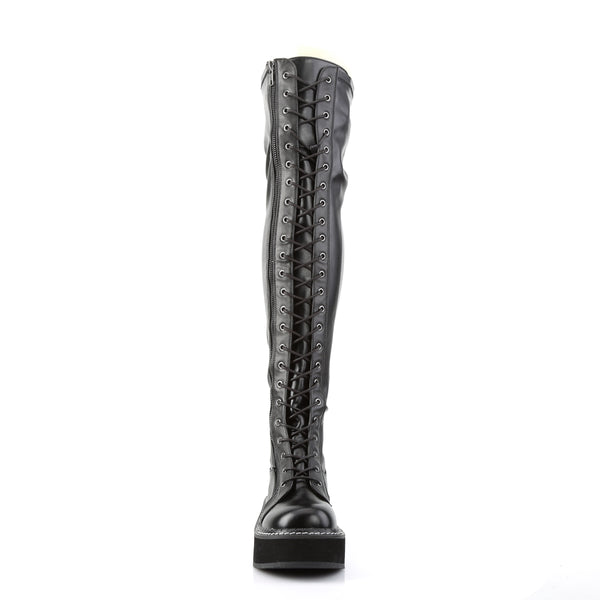 EMILY-375 Plateau Overknee Stiefel Schnürung matt schwarz von DemoniaCult – Ansicht 2