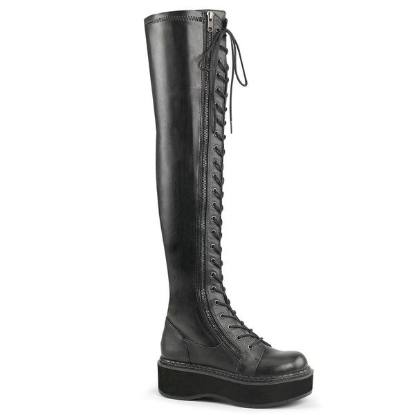 EMILY-375 Plateau Overknee Stiefel Schnürung matt schwarz von DemoniaCult