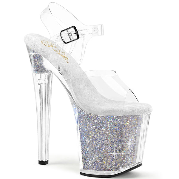 ENCHANT-708RSI Plateau Sandaletten - Transparent Glitzer Plateau von Pleaser