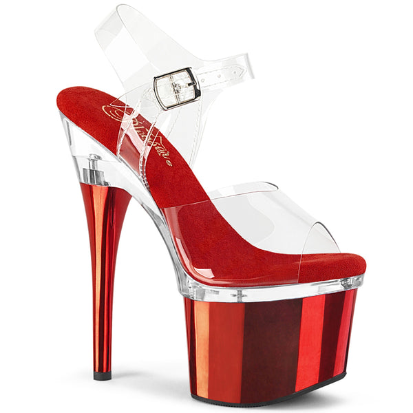 ESTEEM-708 Plateau Sandaletten - PVC transparent Rot von Pleaser