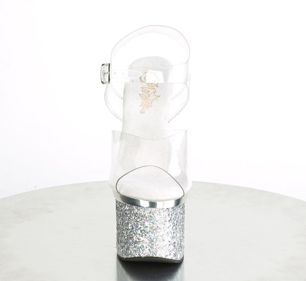 ESTEEM-708CHLG Plateau Sandaletten Silber Glitzer von Pleaser – Ansicht 2