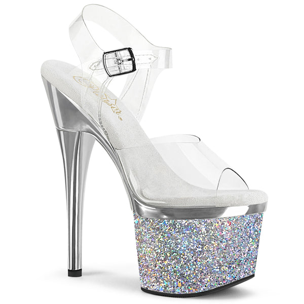 ESTEEM-708CHLG Plateau Sandaletten Silber Glitzer von Pleaser
