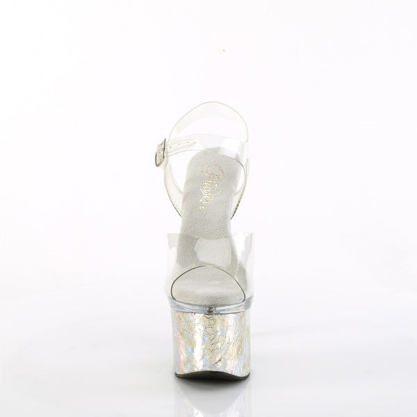 ESTEEM-708CK Plateau Sandaletten - PVC durchsichtig Silber von Pleaser – Ansicht 2