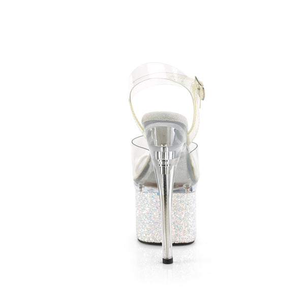 ESTEEM-708LG Plateau Sandaletten - PVC durchsichtig mit blauen Steinchen von Pleaser – Ansicht 4