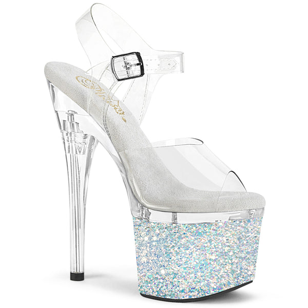 ESTEEM-708LG Plateau Sandaletten - PVC durchsichtig mit blauen Steinchen von Pleaser