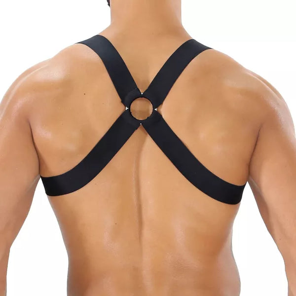 Schwarzes Fetish Elastic Harness mit perfekter Bewegungsfreiheit von TOF Paris – Ansicht 2