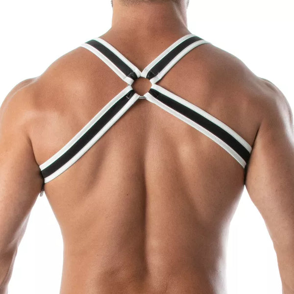 Weißes markantes Neoprene Bulldog Harness mit Premium Verarbeitung von TOF Paris – Ansicht 3