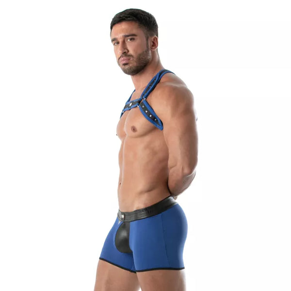 Schwarzes verführerisches Neopren Harness für maskuline Akzente von TOF Paris – Ansicht 3