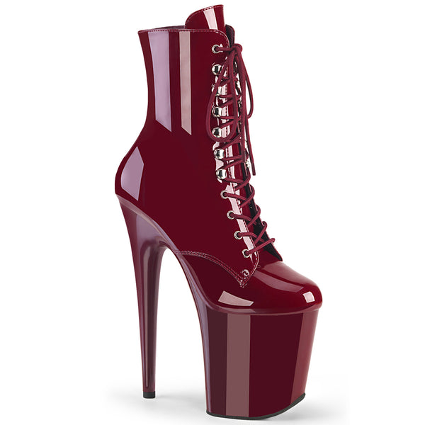 FLAMINGO-1020 Plateau Stiefeletten - Weinrot Lack | Pleaser
