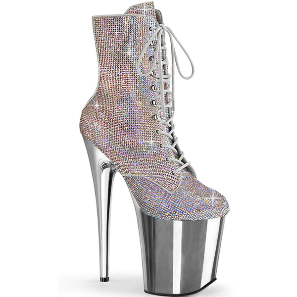 FLAMINGO-1020CHRS Plateau Stiefeletten - Silber/Mehrfarbig Glitzer von Pleaser
