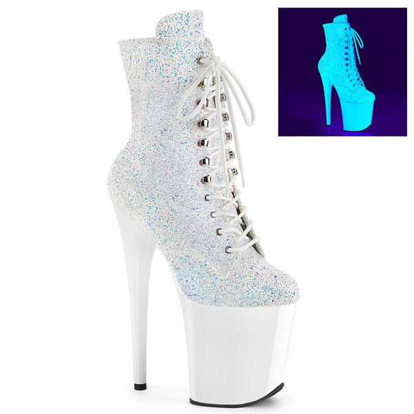 FLAMINGO-1020LG - Plateau Stiefeletten - Weiß/Glitzer Glow in Dark von Pleaser