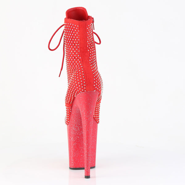 FLAMINGO-1020RM Plateau Stiefeletten Rot Glitzer Strass Netz von Pleaser – Ansicht 4