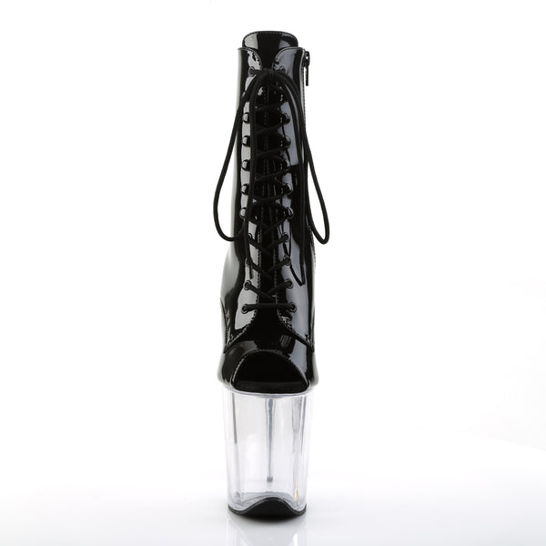 FLAMINGO-1021 Plateau Peeptoe Stiefeletten Schwarz Lack Transparent von Pleaser – Ansicht 2